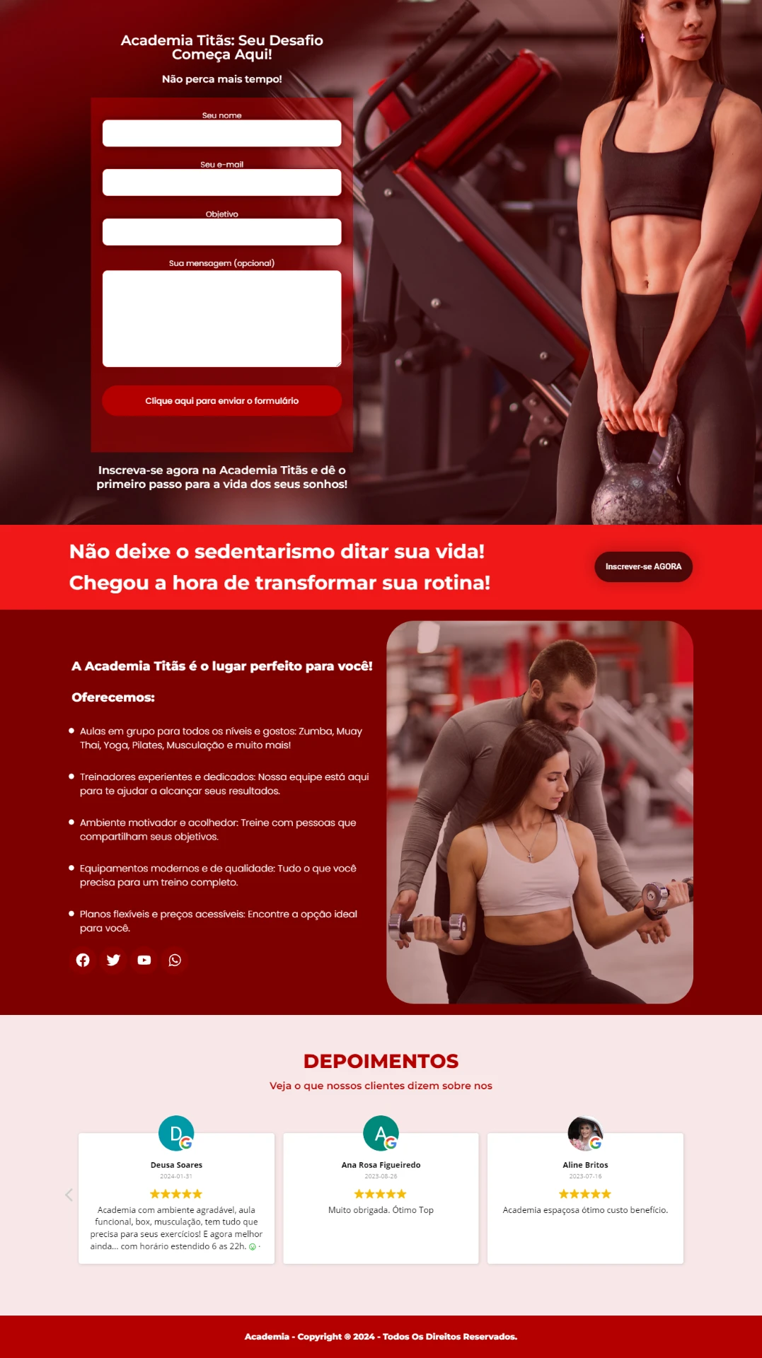 Landing page criada para Academia Titãs