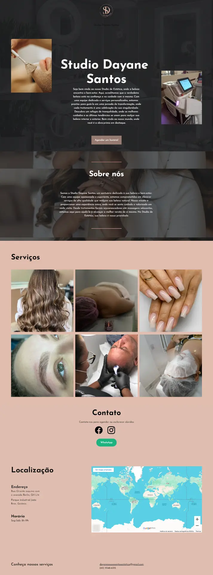 Landing page criada para Studio Dayane Santos