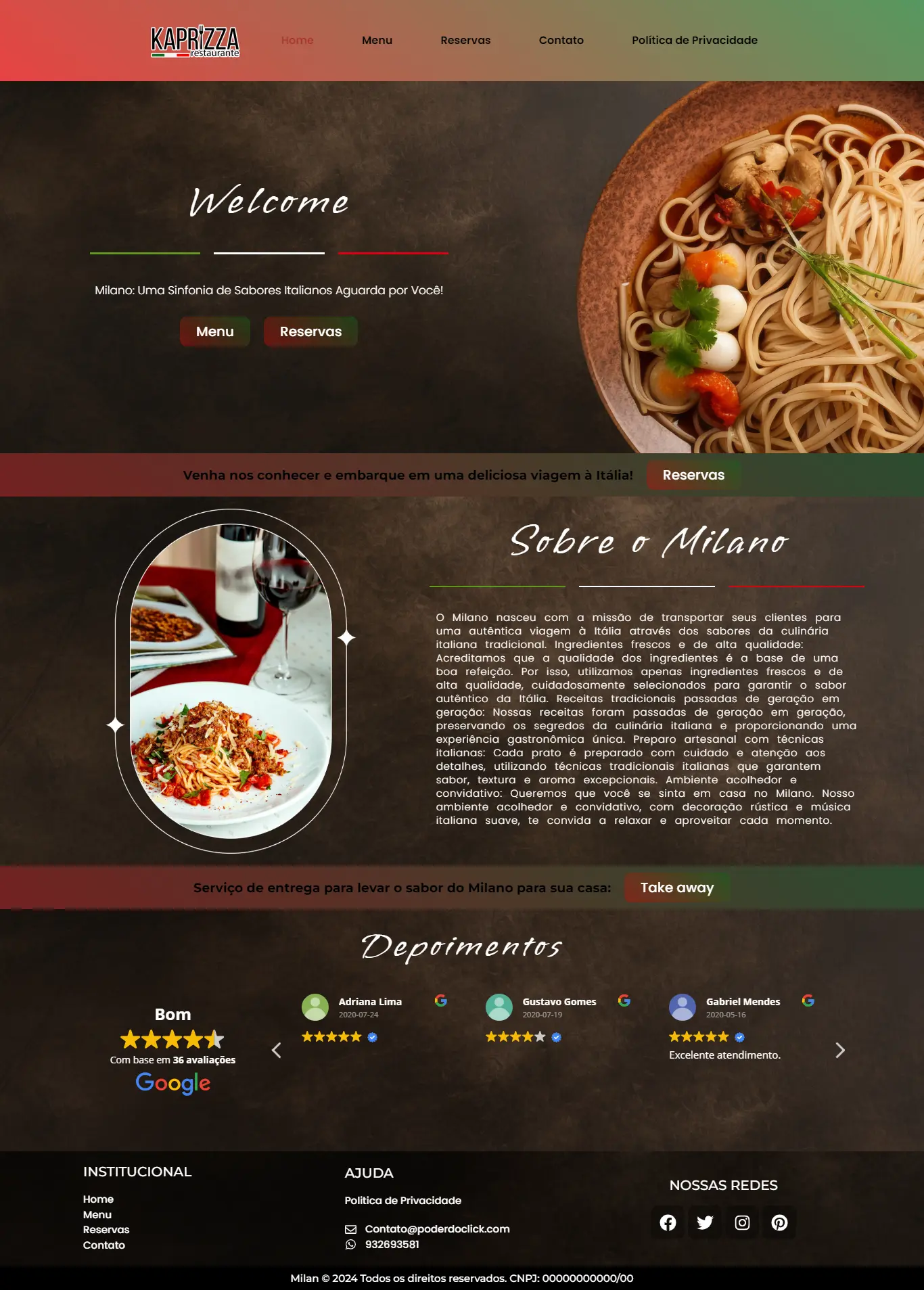 Landing page criada para Kaprizza Restaurante