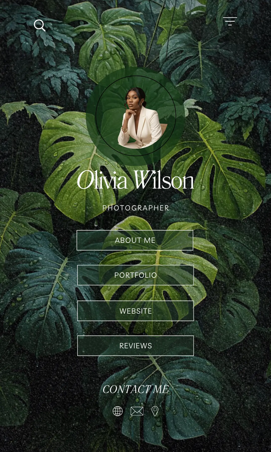 Template editável no Canva — Photographer · Tropical